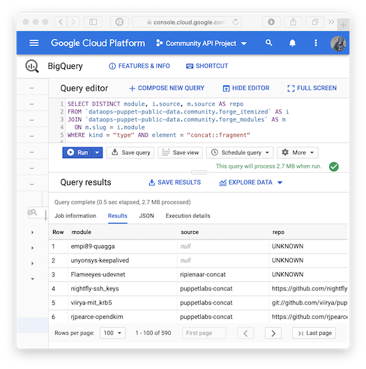 BigQuery console